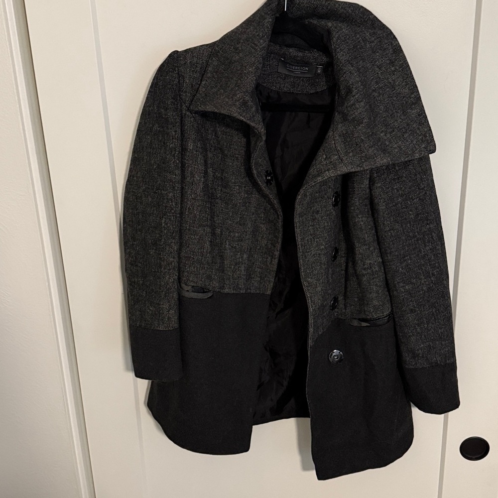 Coercion London Women's Grey Two-Tone Pea Coat